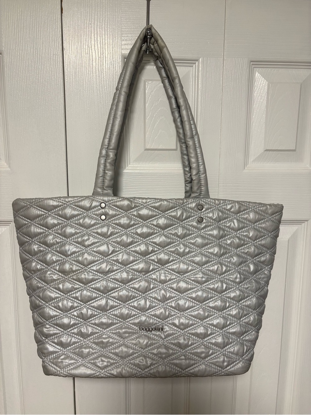 Baggallini Quilted Metallic Silver Tote Bag